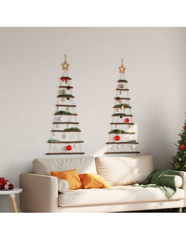 Alberi di Natale Sospesi con Stelle 2 pz 55x120cm Ramo Naturale