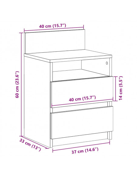 Comodini 2 pz con 2 Cassetti Rovere Marrone 40x33x60 cm