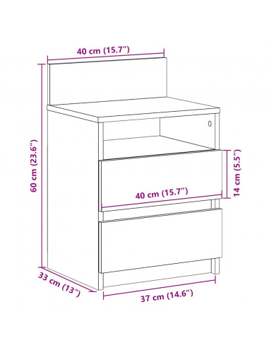 Comodino con 2 Cassetti Legno Antico 40x33x60 cm