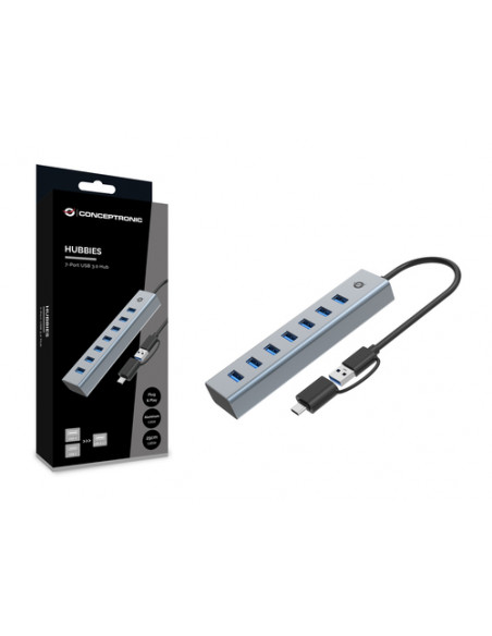 Conceptronic HUBBIES21G hub di interfaccia USB 3.2 Gen 1 (3.1 Gen 1) Type-A 5000 Mbit/s Grigio