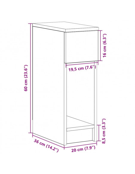 Comodino con Cassetto Rovere Sonoma 20x36x60 cm