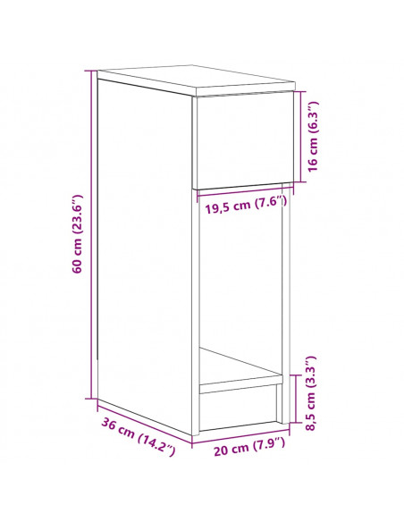 Comodino con Cassetto Rovere Nero 20x36x60 cm