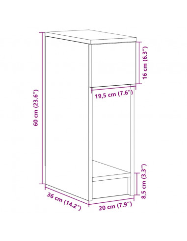 Comodino con Cassetto Rovere Artigianale 20x36x60 cm