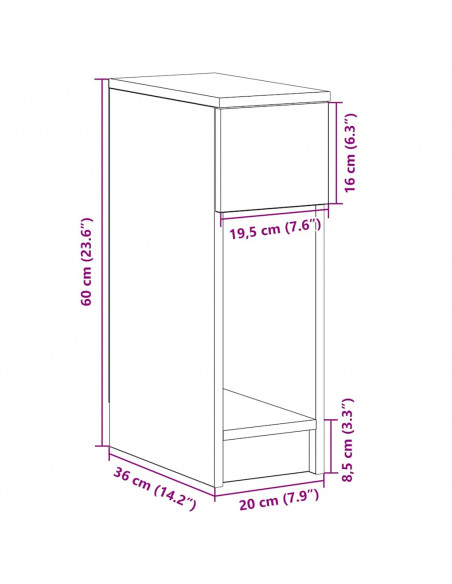 Comodino con Cassetto Rovere Artigianale 20x36x60 cm