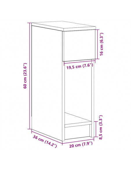 Comodino con Cassetto Legno Antico 20x36x60 cm
