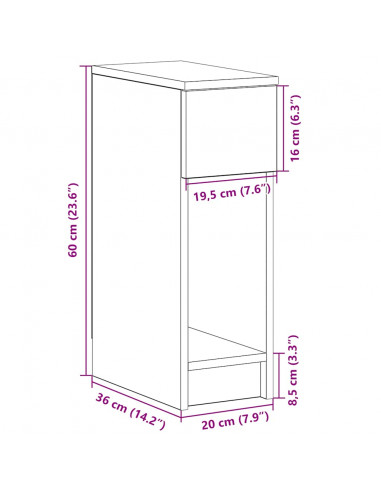 Comodino con Cassetto Grigio Sonoma 20x36x60 cm