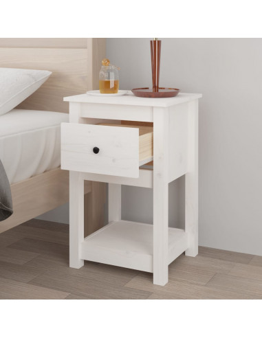 Comodino Bianca 40x35x61,5 cm in Legno Massello di Pino