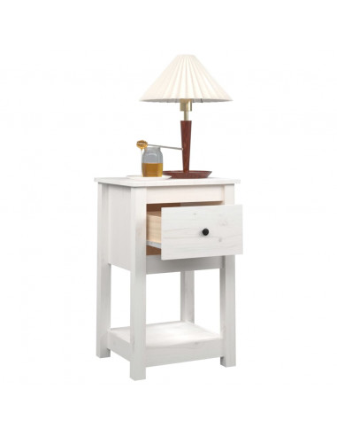 Comodino Bianca 40x35x61,5 cm in Legno Massello di Pino