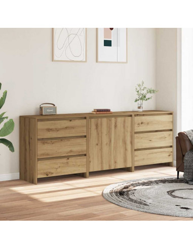 Credenza 3 pz Rovere Artigianale in Legno Multistrato