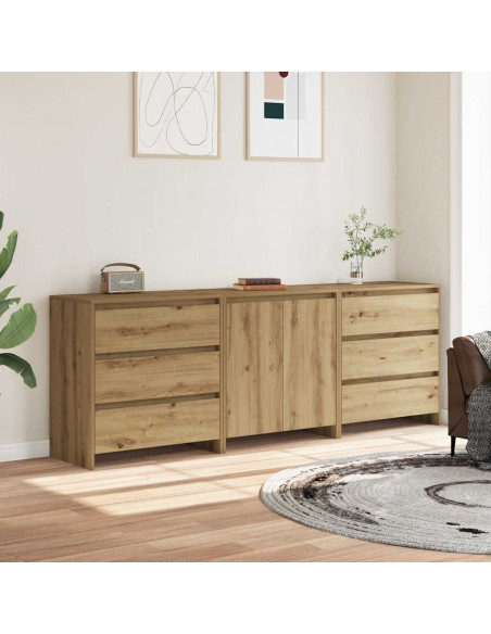 Credenza 3 pz Rovere Artigianale in Legno Multistrato