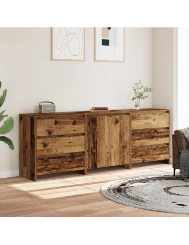 Credenza 3 pz Legno Antico in Legno Multistrato