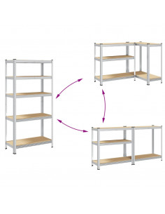 Mensole Portaoggetti 5 Strati 2 pz Argento in Acciaio e Legno