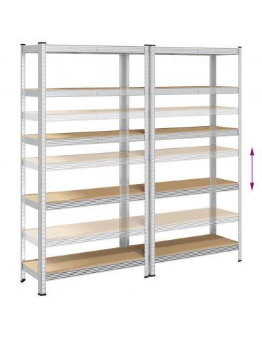 Mensole Portaoggetti 5 Strati 2 pz Argento in Acciaio e Legno