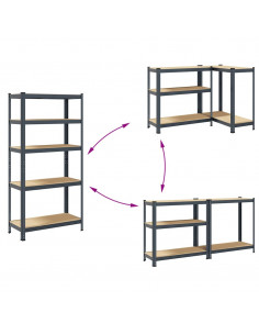 Mensola Portaoggetti 5 Strati Antracite in Acciaio e Legno