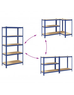 Mensola 5 Strati Blu in Acciaio e Legno Multistrato