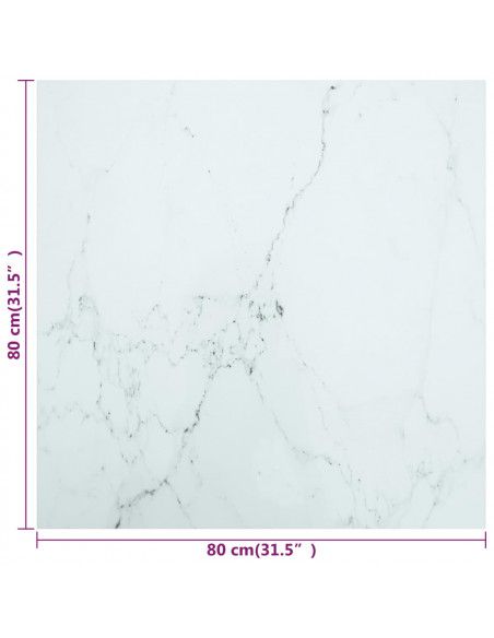 Piano Tavolo Bianco 80x80 cm 6 mm Vetro Temperato Design Marmo