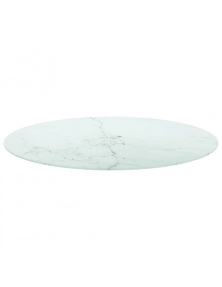 Piano per Tavolo Bianco Ø90x1 cm Vetro Temperato Design Marmo