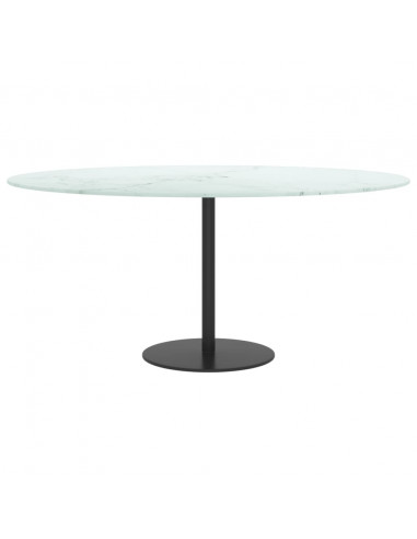 Piano per Tavolo Bianco Ø90x1 cm Vetro Temperato Design Marmo