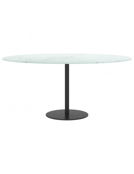 Piano per Tavolo Bianco Ø90x1 cm Vetro Temperato Design Marmo