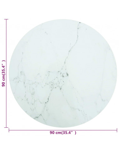 Piano per Tavolo Bianco Ø90x1 cm Vetro Temperato Design Marmo