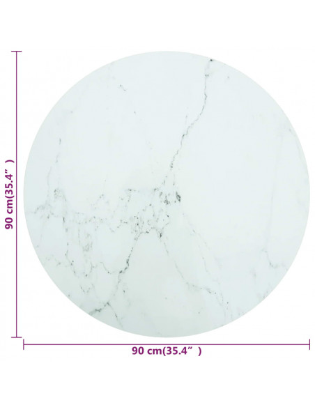 Piano per Tavolo Bianco Ø90x1 cm Vetro Temperato Design Marmo