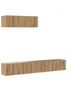 Set Mobile TV 3 pz Montato a Parete Rovere in Truciolato