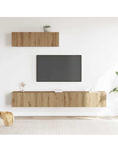 Set Mobile TV 3 pz Montato a Parete Rovere in Truciolato