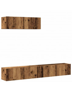 Set Mobile TV 3 pz Montato a Parete Legno Antico in Truciolato