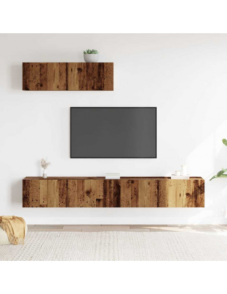 Set Mobile TV 3 pz Montato a Parete Legno Antico in Truciolato