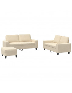 Set di Divani 3 pz Crema in Tessuto