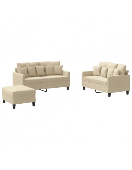Set di Divani 3 pz con Cuscini Crema in Tessuto