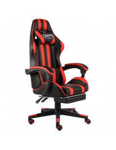 Sedia da Gaming con Poggiapiedi Nero e Rosso in Similpelle