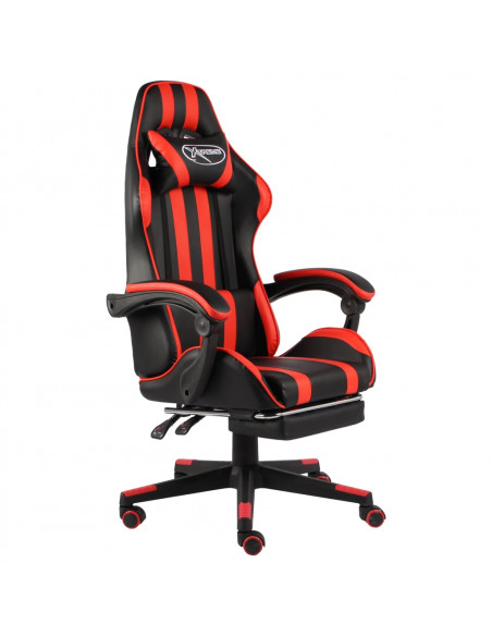 Sedia da Gaming con Poggiapiedi Nero e Rosso in Similpelle