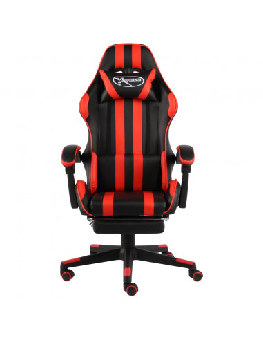 Sedia da Gaming con Poggiapiedi Nero e Rosso in Similpelle