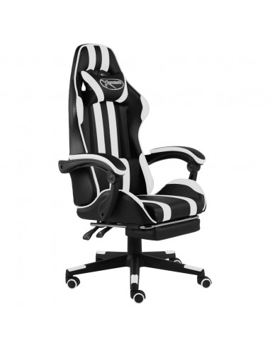 Sedia da Gaming con Poggiapiedi Nera e Bianca in Similpelle