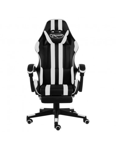 Sedia da Gaming con Poggiapiedi Nera e Bianca in Similpelle