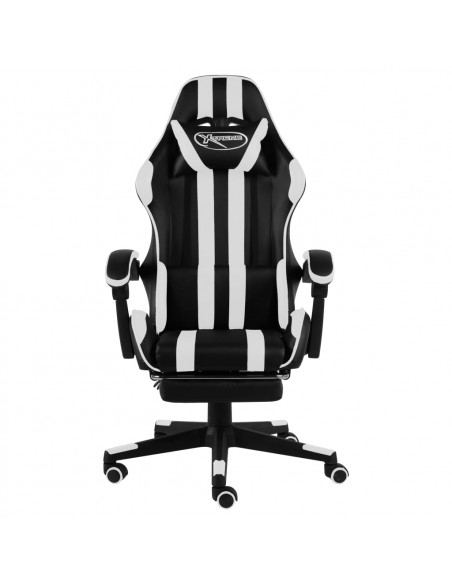 Sedia da Gaming con Poggiapiedi Nera e Bianca in Similpelle