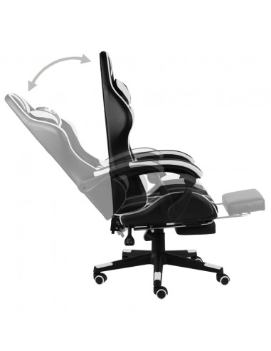 Sedia da Gaming con Poggiapiedi Nera e Bianca in Similpelle