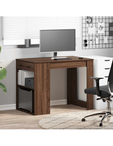 Scrivania con Cassetto Ripiano Rovere Marrone Legno Multistrato