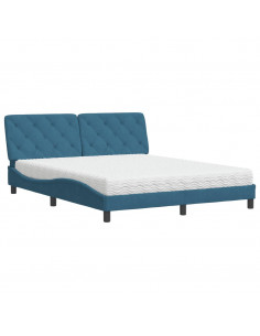 Letto con Materasso Blu 160x200 cm in Velluto