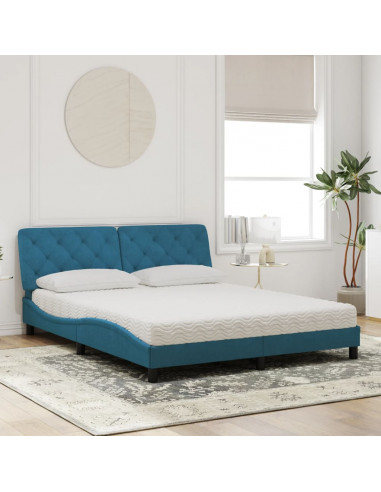 Letto con Materasso Blu 160x200 cm in Velluto