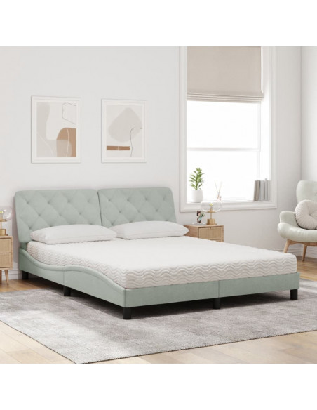 Letto con Materasso Grigio Chiaro 160x200 cm in Velluto