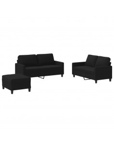 Set di Divani 3 pz con Cuscini Nero in Tessuto