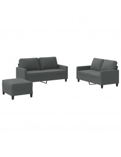 Set di Divani 3 pz con Cuscini Grigio Scuro in Tessuto
