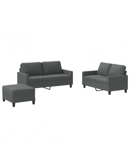 Set di Divani 3 pz con Cuscini Grigio Scuro in Tessuto