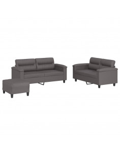 Set di Divani 3 pz con Cuscini Grigio in Similpelle