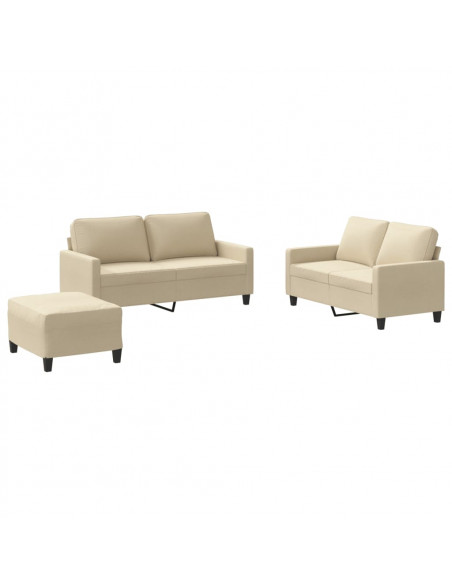 Set di Divani 3 pz con Cuscini Crema in Tessuto