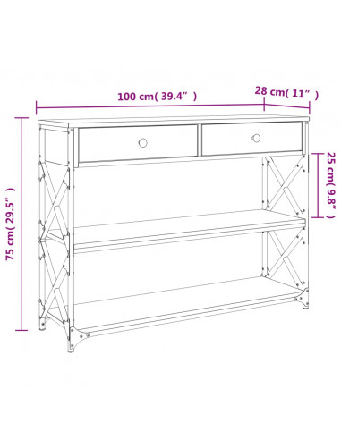 Tavolo Consolle Rovere Sonoma 100x28x75 cm in Legno Multistrato