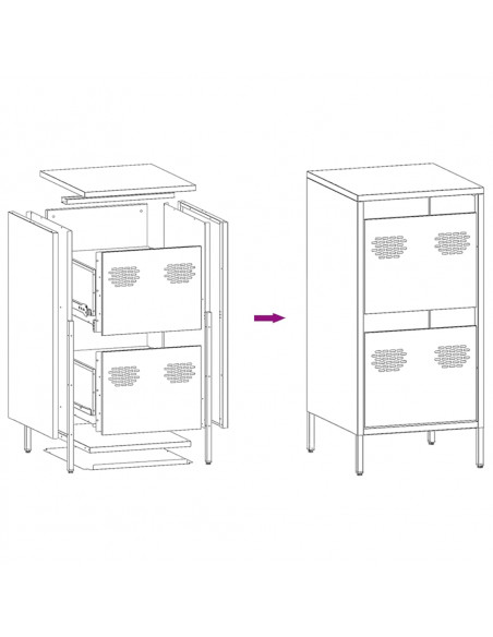 Credenza Nera 35x39x73,5 cm in Acciaio Laminato a Freddo