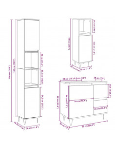 Set Mobili da Bagno 3 pz Grigio Cemento in Legno Multistrato